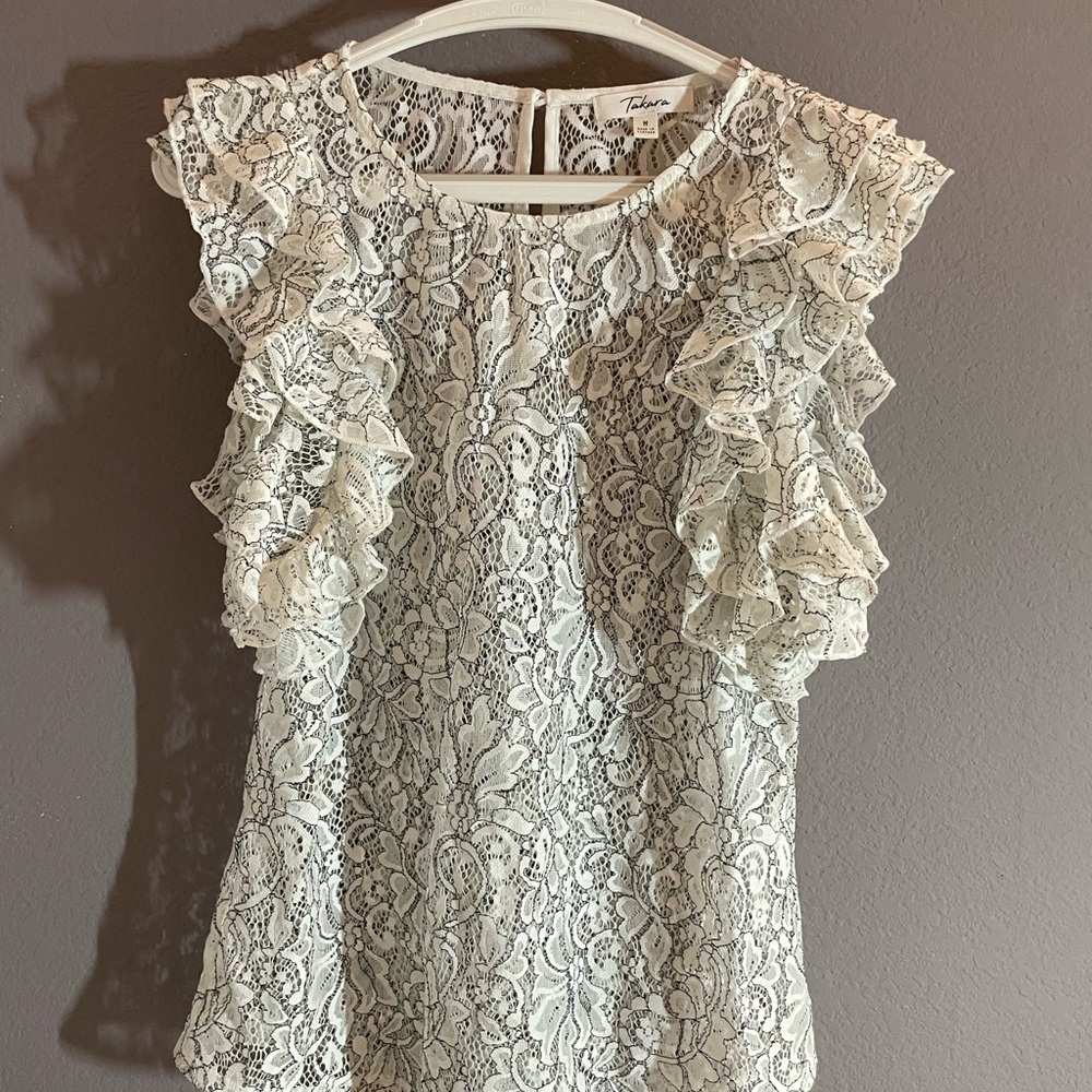 Takara Ivory Floral Lace Ruffle Top